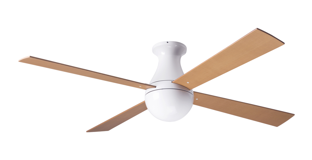 Ball Flush Fan; Gloss White Finish; 52" Maple Blades; No Light; Fan Speed and Light Control (3-w