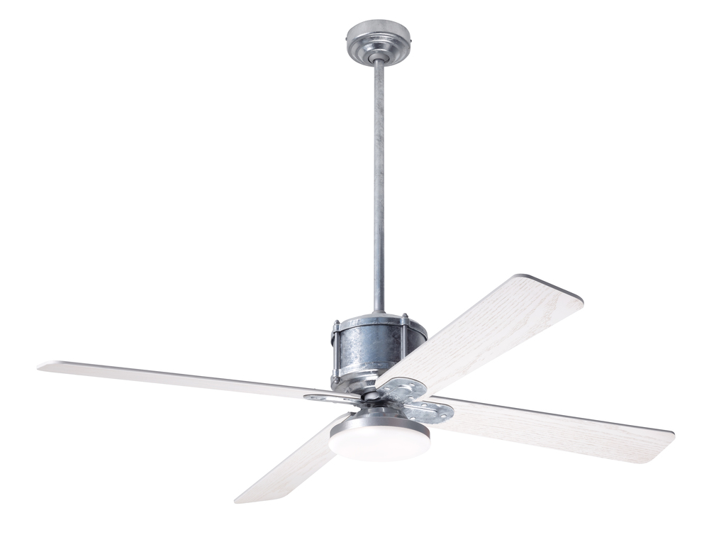 Industry DC Fan; Galvanized Finish; 50" Whitewash Blades; 20W LED Open; Wall Control