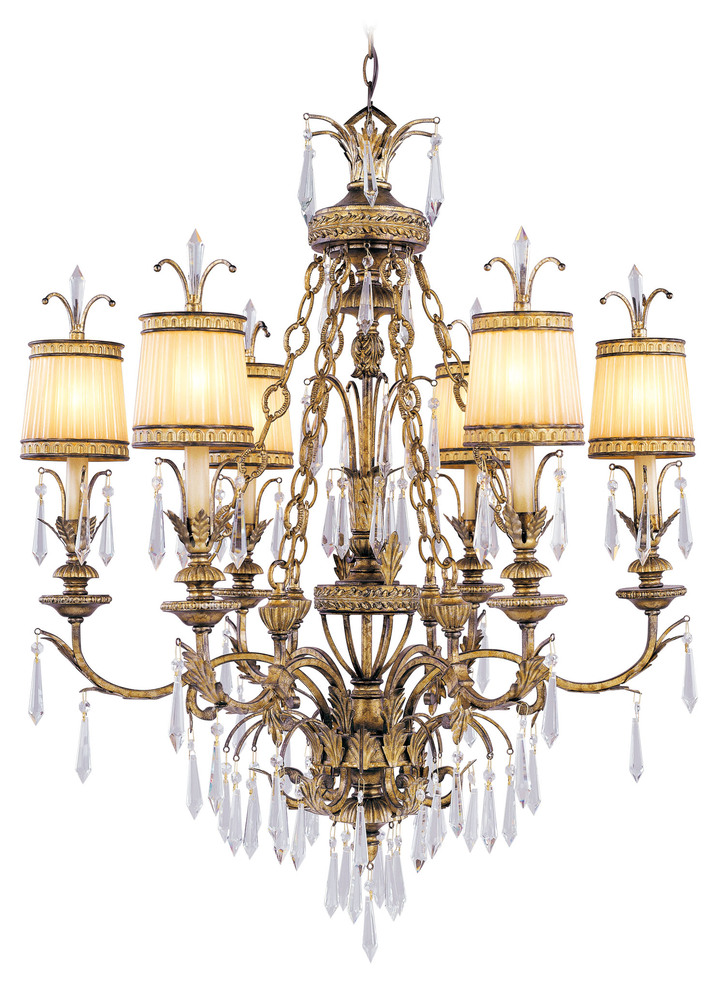 6 Light Vintage Gold Leaf Chandelier