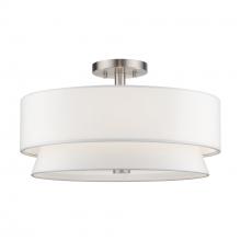 Livex Lighting 60027-91 - 4 Light Brushed Nickel Large Semi-Flush with Hand Crafted Off-White Fabric Hardback Shades