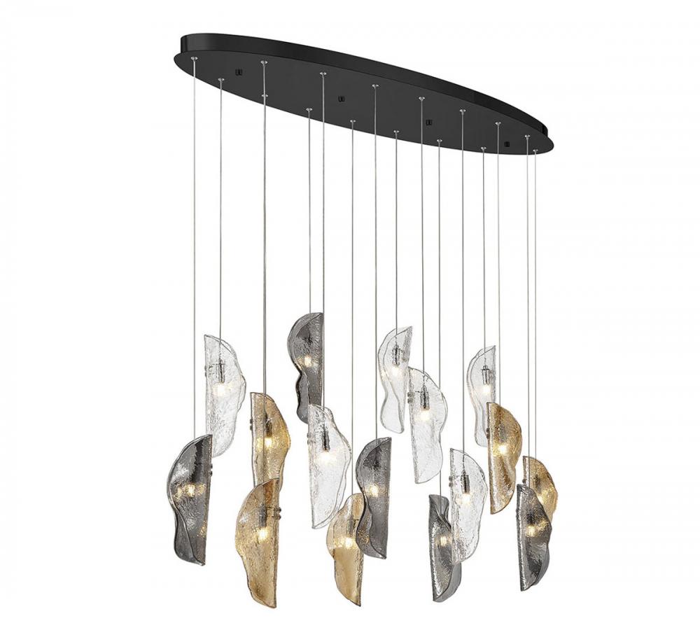 Sorrento, 16 Light Oval LED Chandelier, Mixed, Black Canopy