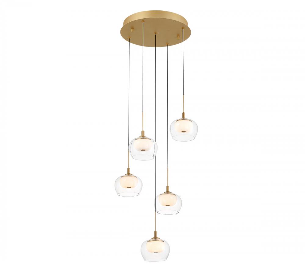 Manarola, 5 Light Round LED Chandelier, Painted Antique Brass