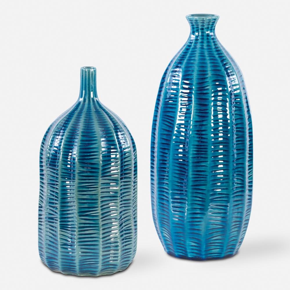 Bixby Blue Vases, S/2