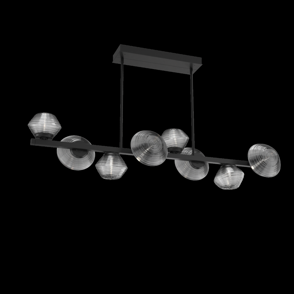 Mesa 8pc Twisted Branch-Matte Black-Smoke Blown Glass-Threaded Rod Suspension-LED 3000K