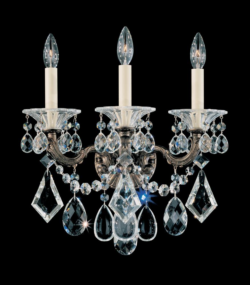 La Scala 3 Light 120V Wall Sconce in Heirloom Bronze with Heritage Handcut Crystal