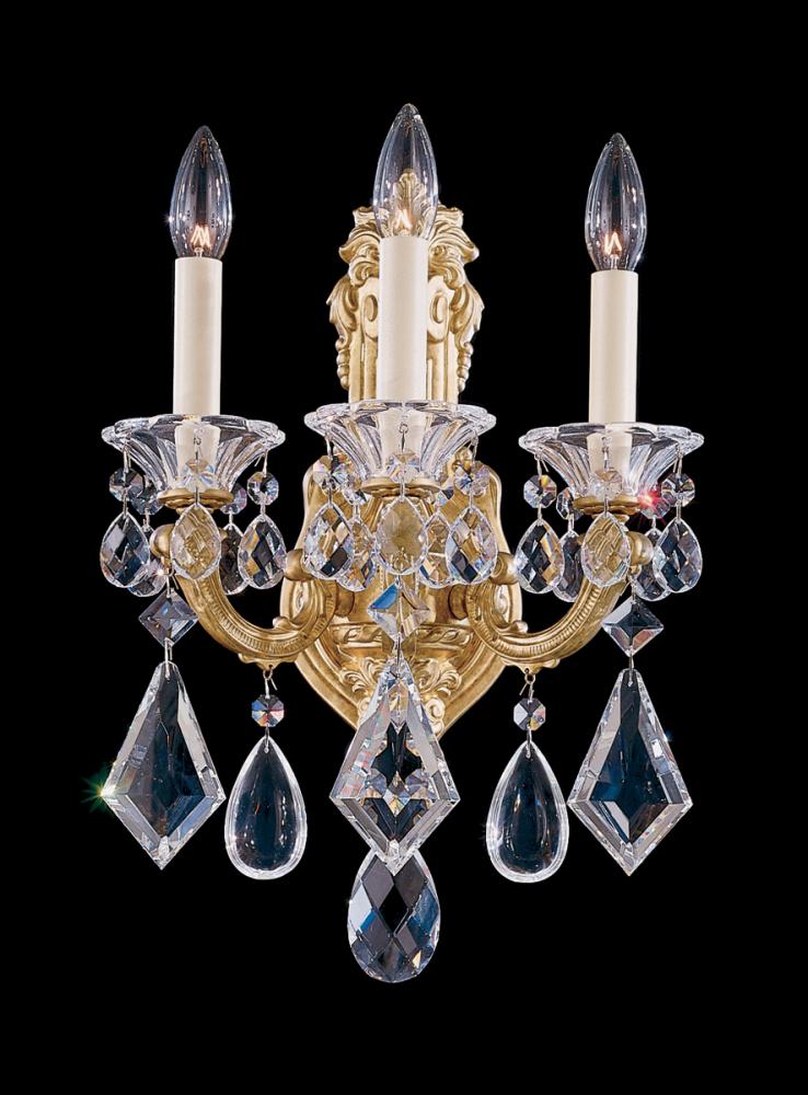 La Scala 3 Light 120V Wall Sconce in Etruscan Gold with Heritage Handcut Crystal