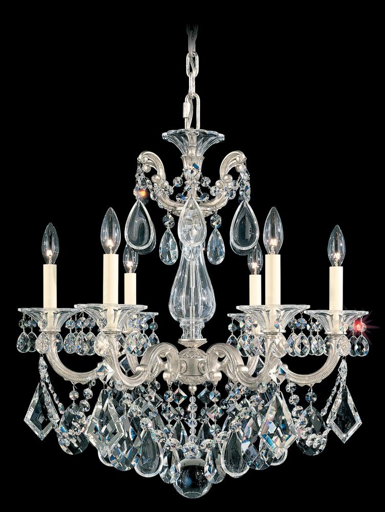 La Scala 6 Light 120V Chandelier in Antique Silver with Heritage Handcut Crystal