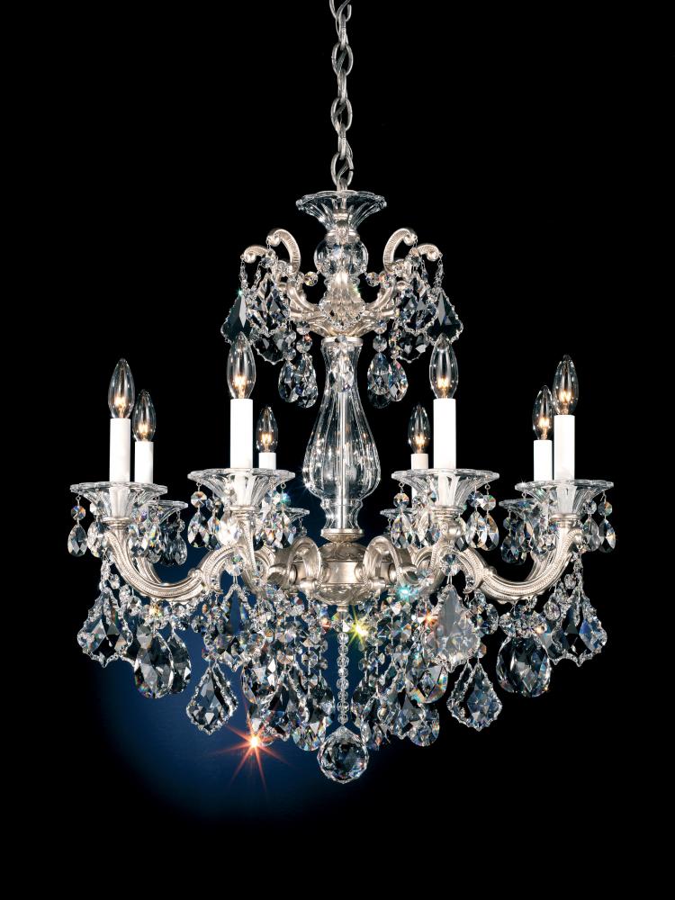 La Scala 8 Light 120V Chandelier in Antique Silver with Heritage Handcut Crystal