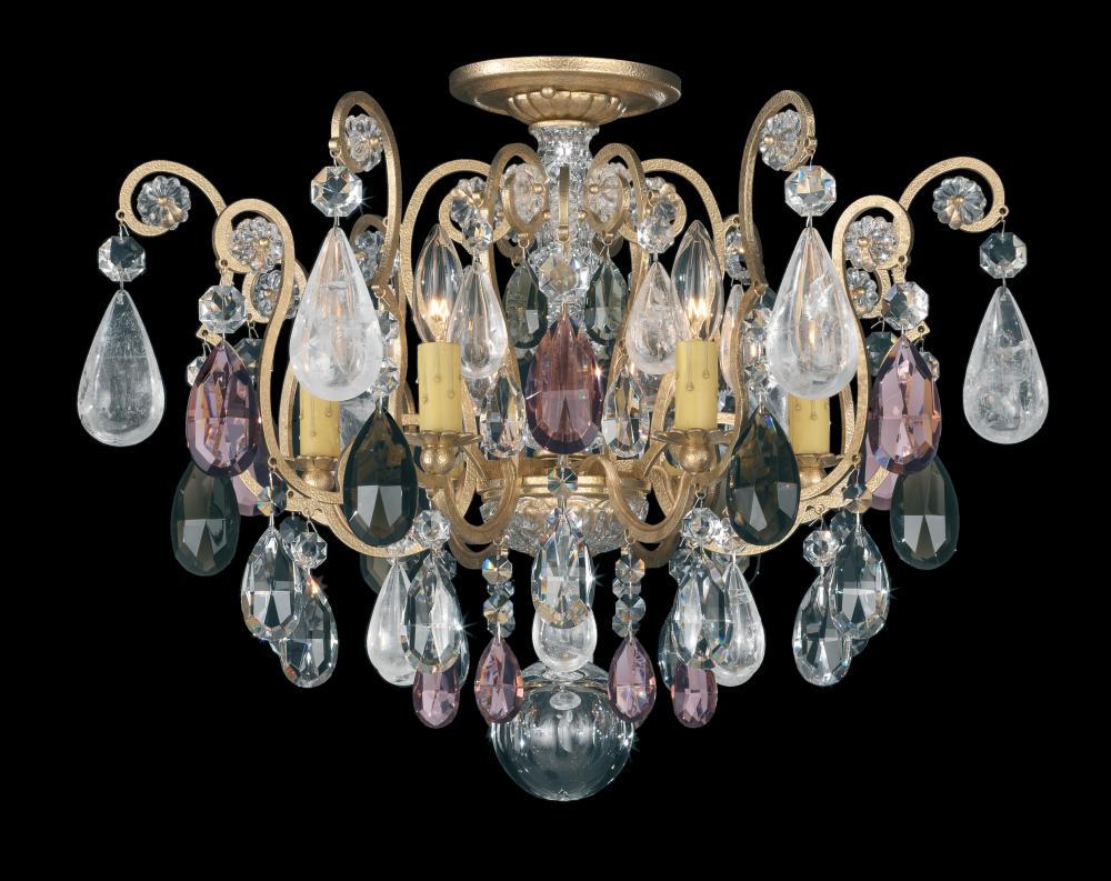 Renaissance Rock Crystal 6 Light 120V Semi-Flush Mount in French Gold with Amethyst & Black Diamon