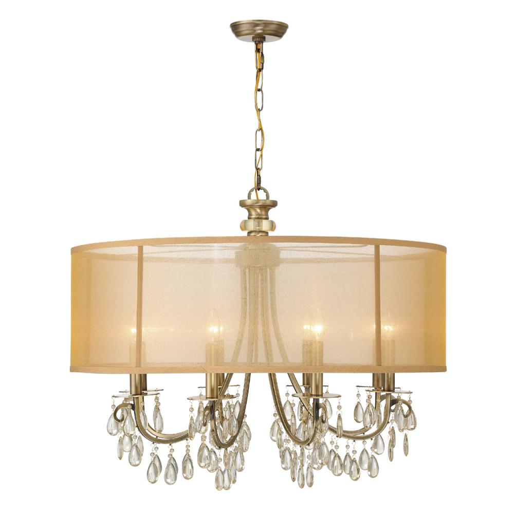 Hampton 8 Light Drum Shade Antique Brass Chandelier