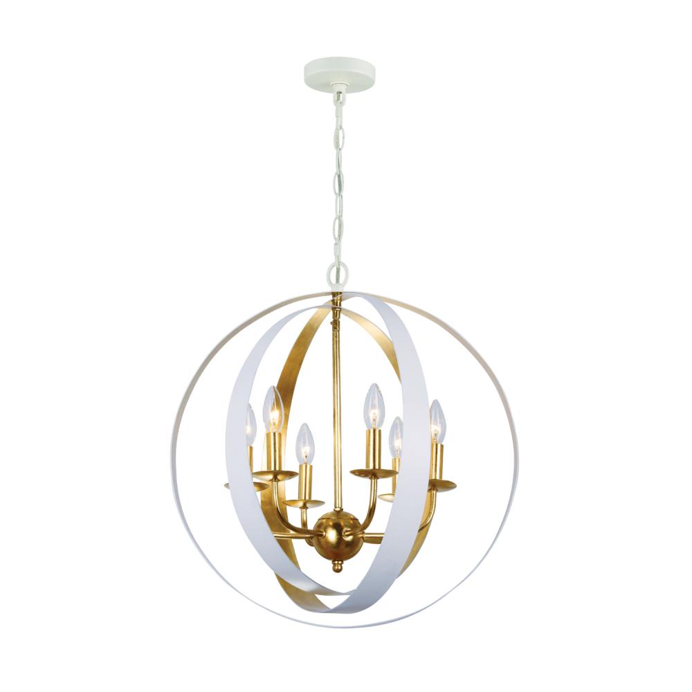 Luna 6 Light Matte White + Antique Gold Sphere Large Chandelier