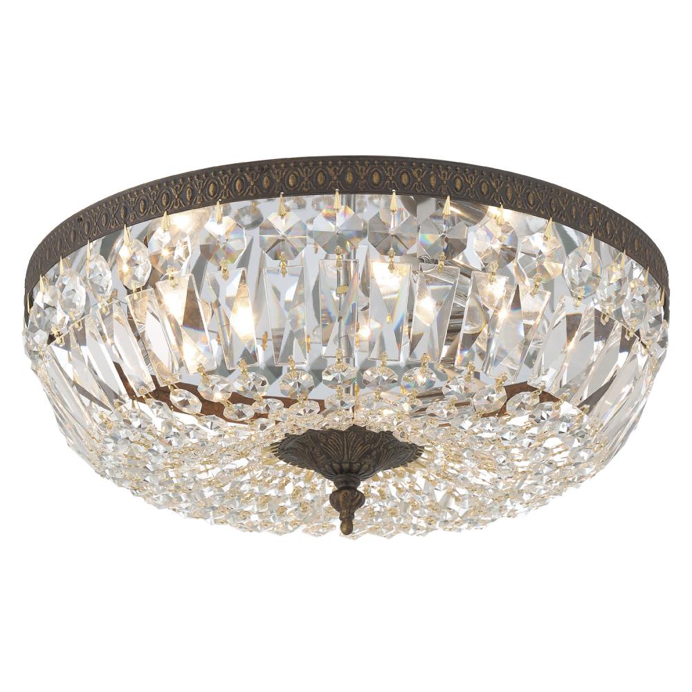 Crystorama 3 Light Clear Hand Cut English Bronze Flush Mount