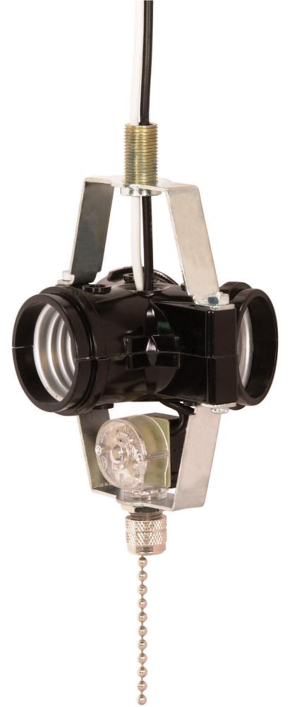 3-Light Cluster Socket; On-Off Nickel Pull Chain; 8" AWM B/W Leads 105C; 660W; 250V