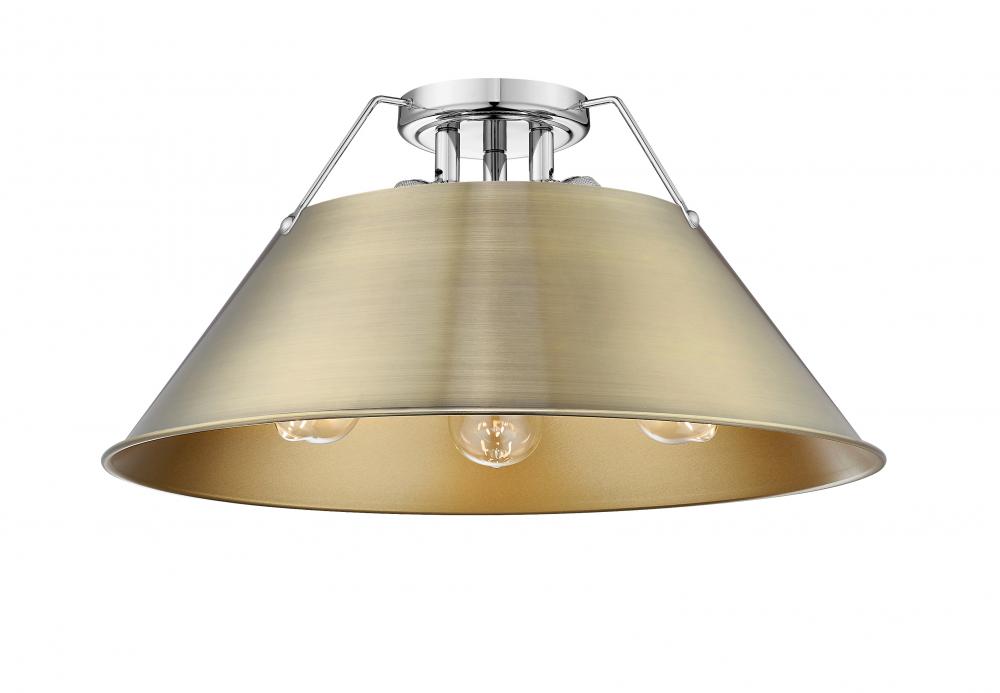 Orwell 3-Light Flush Mount in Chrome with Aged Brass