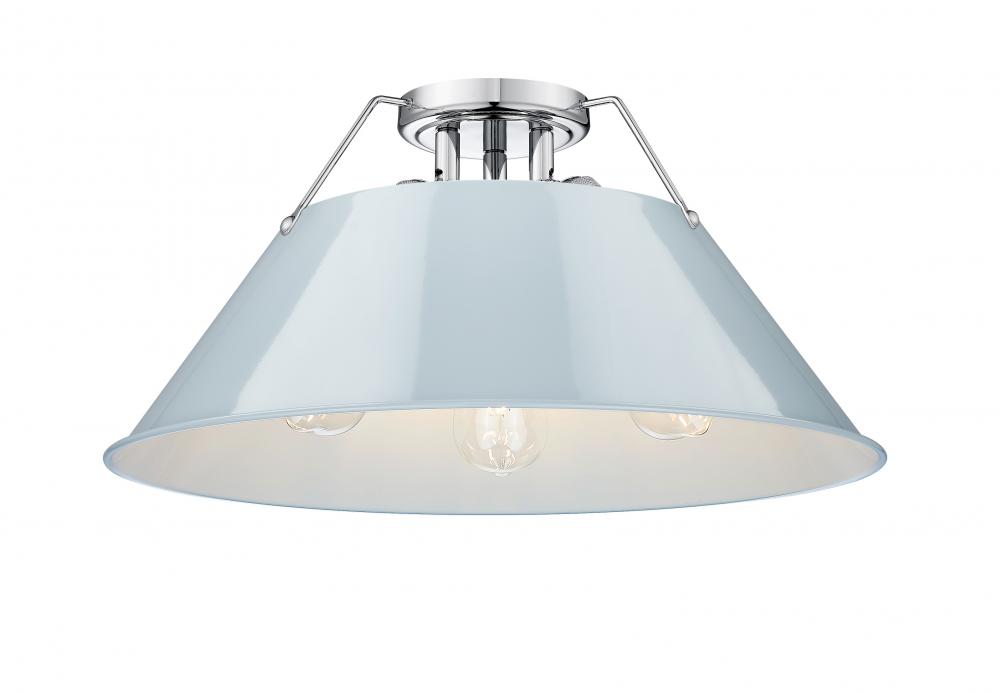 Orwell CH 3 Light Flush Mount in Chrome with Dusky Blue shade