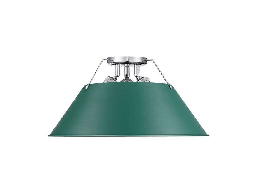 Orwell 3-Light Flush Mount in Chrome with Pine Green