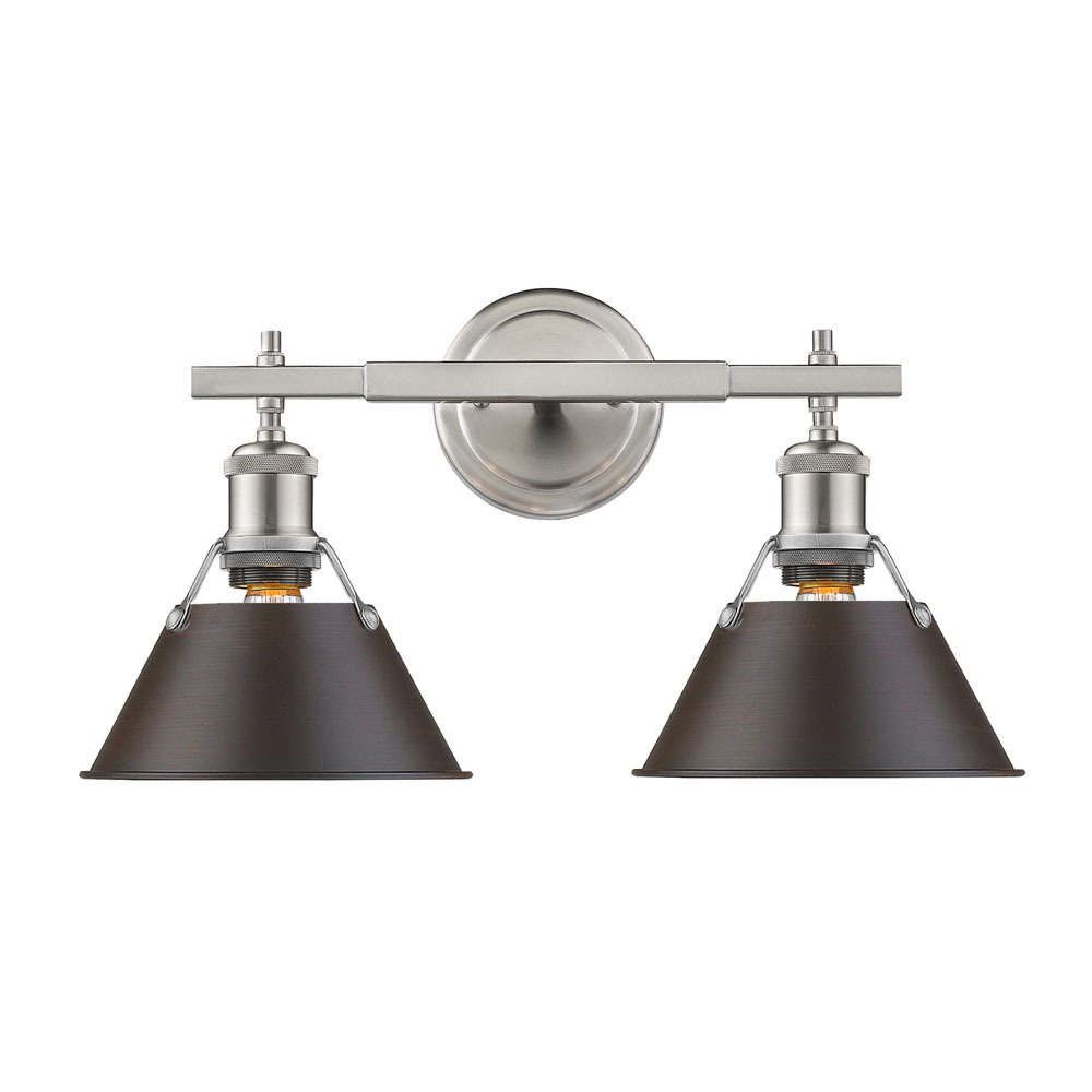 Orwell 2-Light Vanity Light in Pewter with Rubbed Bronze