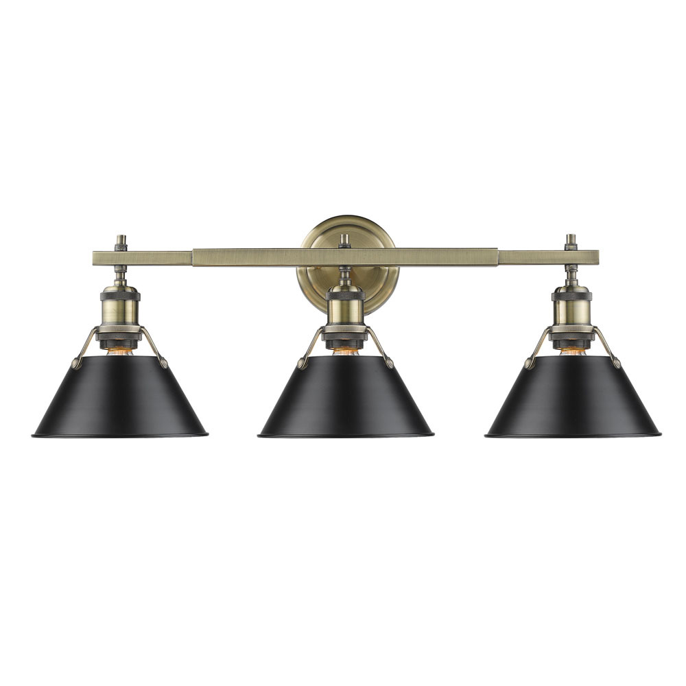 Orwell 3-Light Vanity Light in Aged Brass with Matte Black