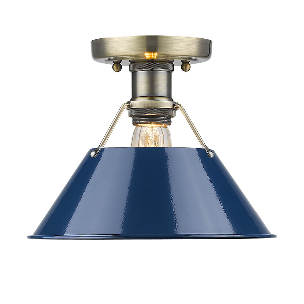 Orwell 1-Light Flush Mount in Aged Brass with Matte Navy