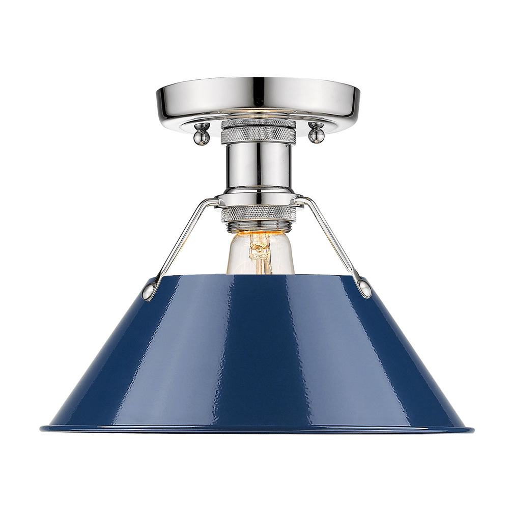 Orwell 1-Light Flush Mount in Chrome with Matte Navy