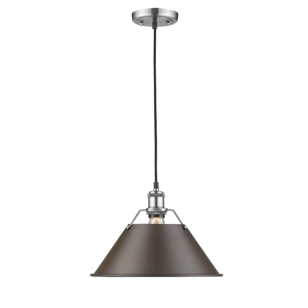 Orwell 14" Wide Large Pendant in Pewter with Rubbed Bronze