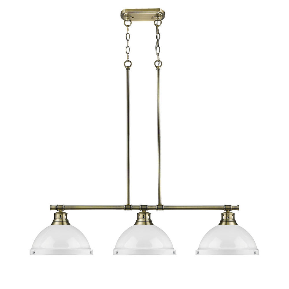 Duncan 3-Light Linear Pendant in Aged Brass with White