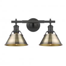 Golden 3306-BA2 BLK-AB - Orwell BLK 2 Light Bath Vanity in Matte Black with Aged Brass shades