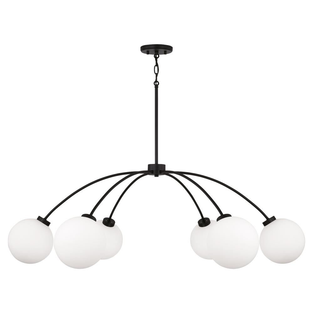 6-Light Chandelier in Matte Black with Soft White Glass Globes