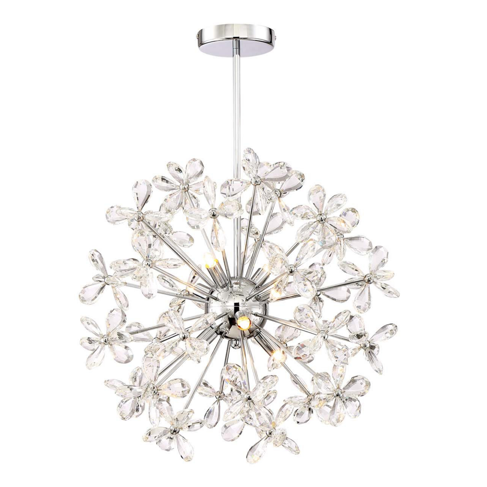 8-Light Floral Crystal Pedal Sputnik Chrome Pendant Light