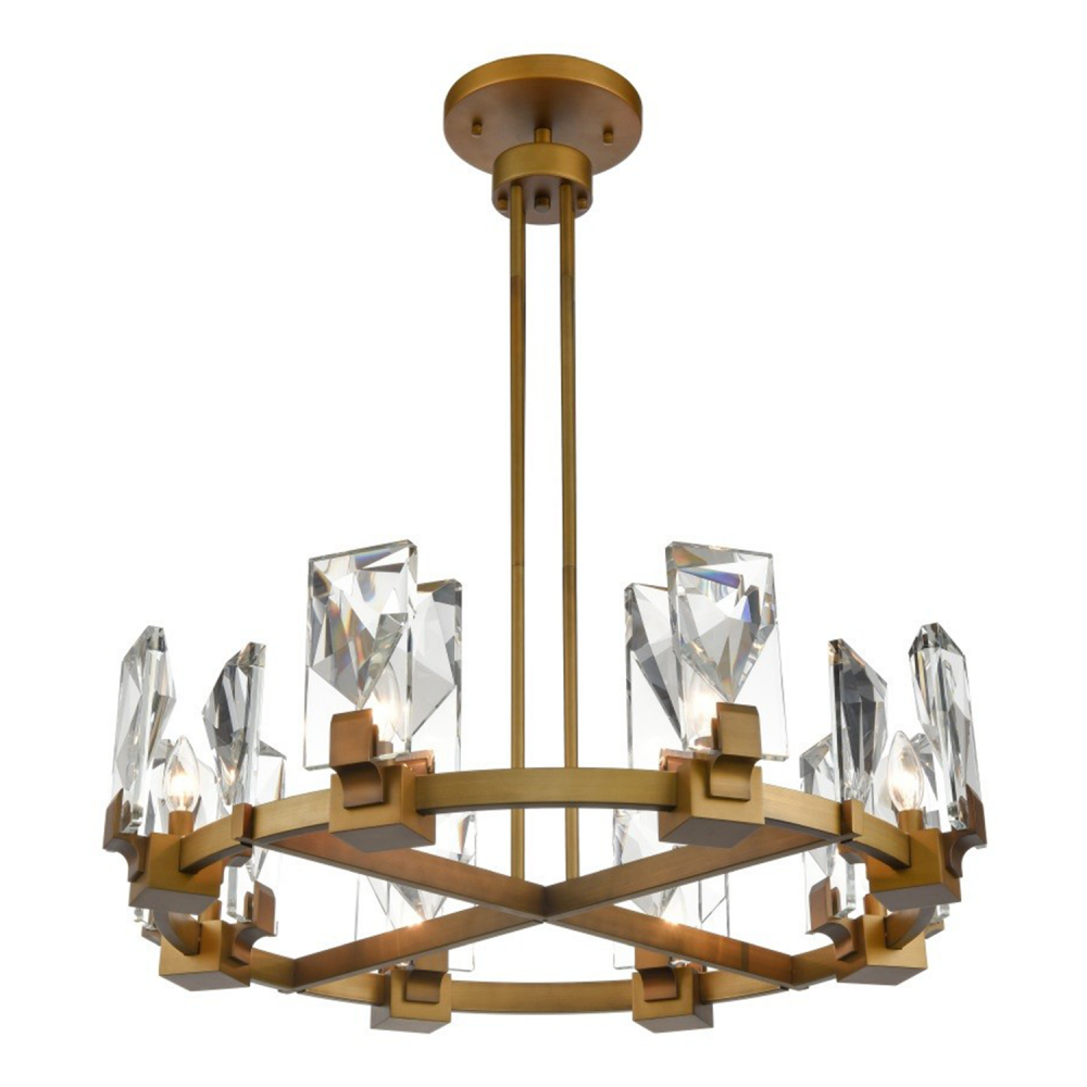 8-Light 32" Aged Brass Wheel Styled Chandelier