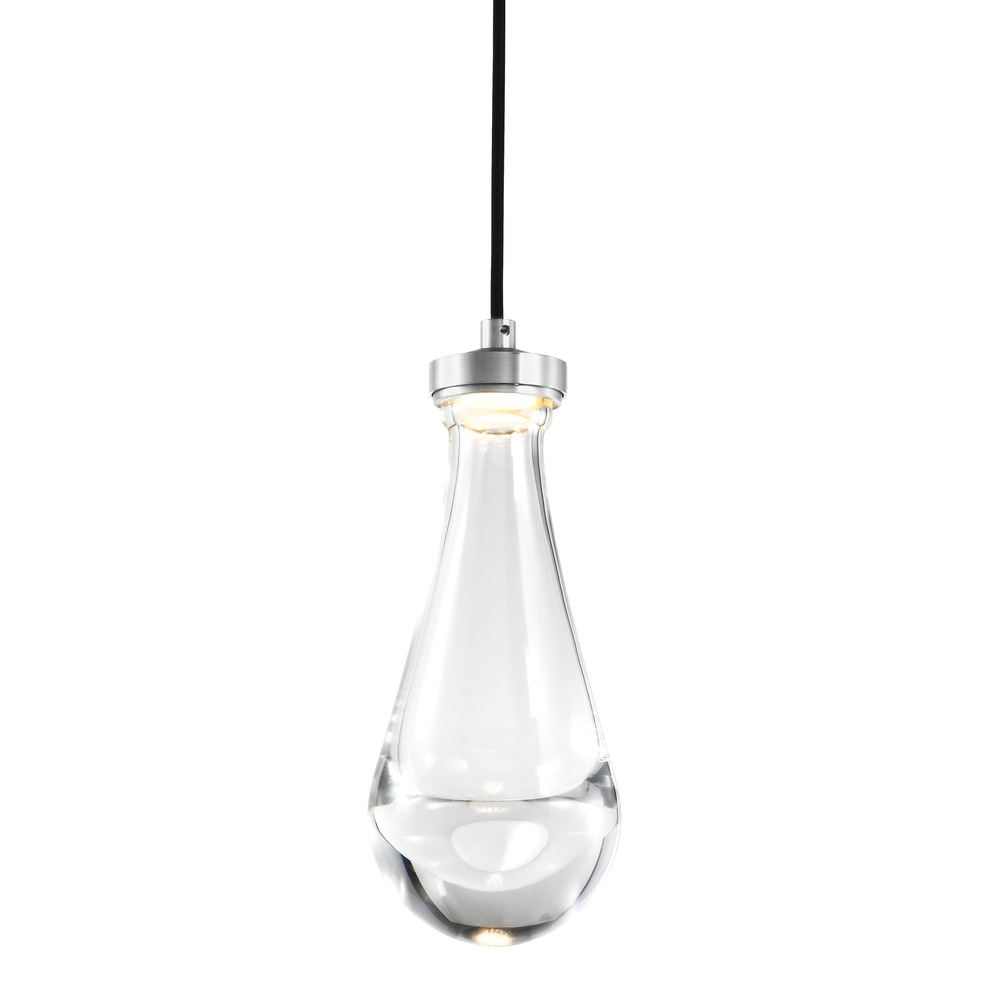 LED 3CCT 1-Light Heavy Clear Rain Drop Glass Polished Nickel Mini-Pendant Light