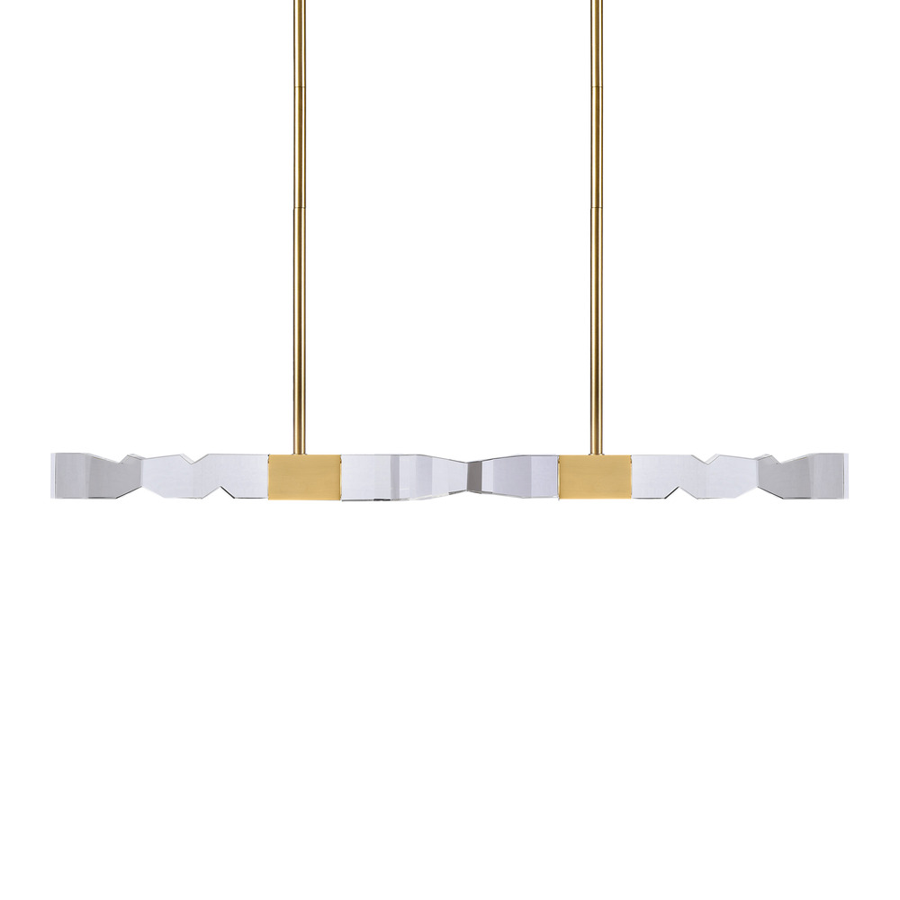 LED 3CCT 4-Light 49" Unique 2"x2" Carved Crystals Luxury Aged Brass Linear Pendant