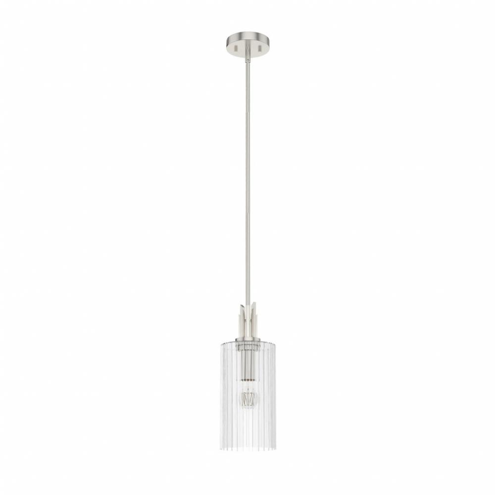 Hunter Gatz Brushed Nickel with Clear Fluted Glass 1 Light Pendant Ceiling Light Fixture