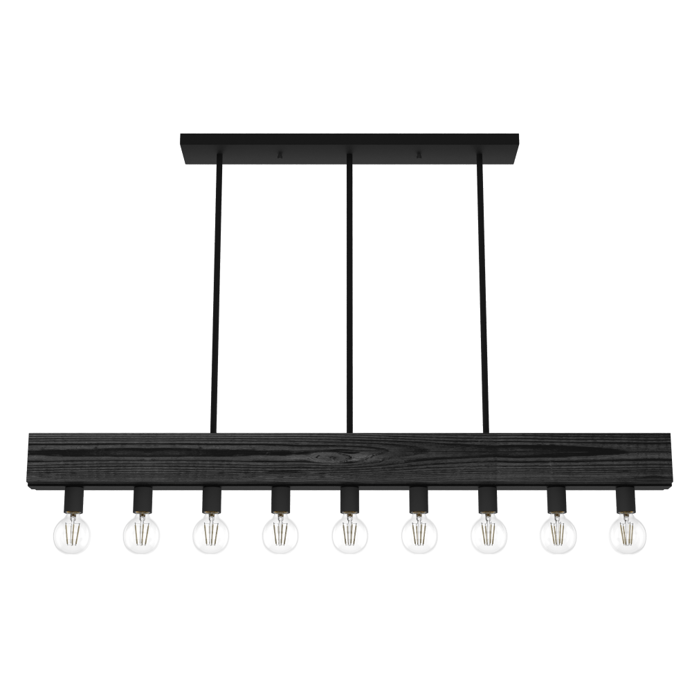 Hunter Donelson Natural Black Iron and Dark Ash 9 Light Large Chandelier Ceiling Light Fixture