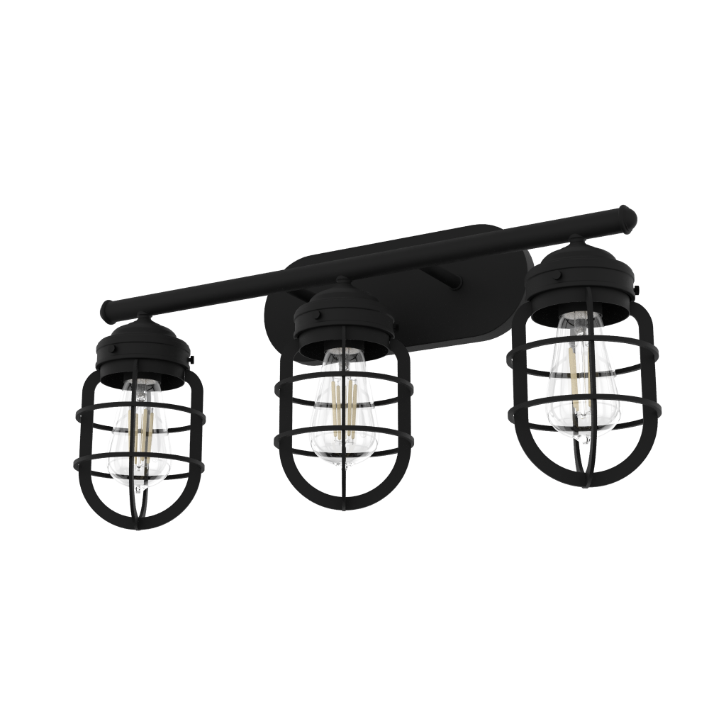 Hunter Starklake Natural Black Iron 3 Light Bathroom Vanity Wall Light Fixture