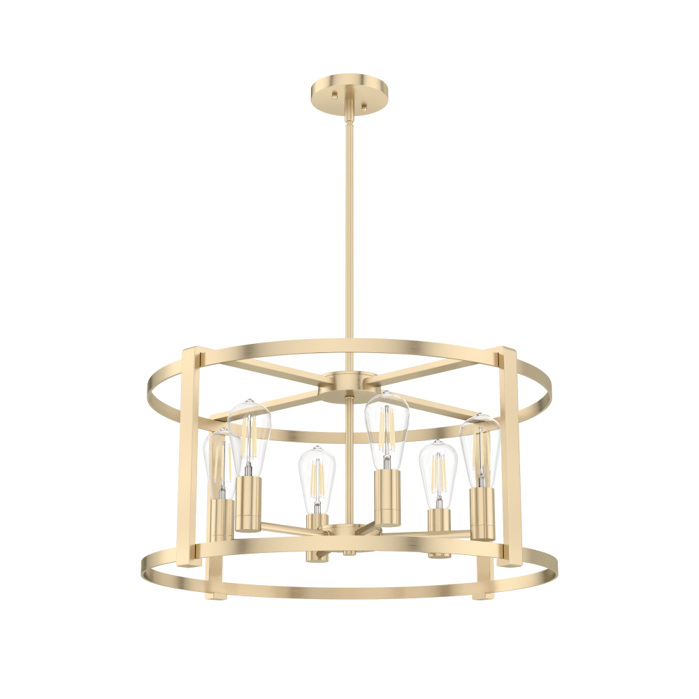 Hunter Astwood Alturas Gold with Clear Glass 6 Light Chandelier Ceiling Light Fixture