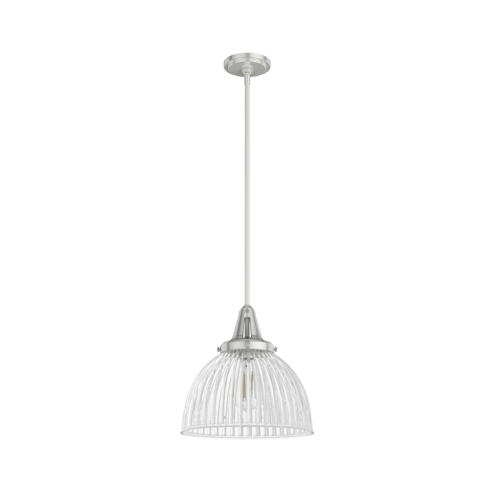 Hunter Cypress Grove Brushed Nickel with Clear Holophane Glass 1 LT Pendant Ceiling LT Fixture