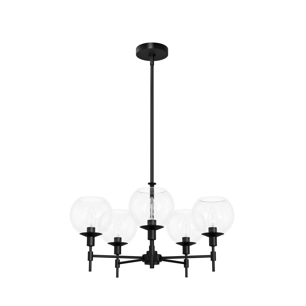 Hunter Xidane Matte Black with Clear Glass 5 Light Chandelier Ceiling Light Fixture