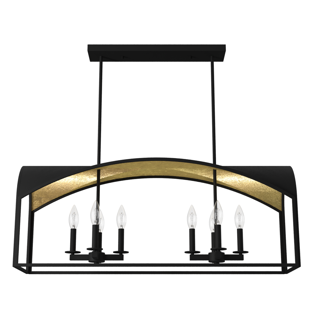 Hunter Dukestown Natural Black Iron and Gold Leaf 8 Light Large Chandelier Ceiling Light Fixture