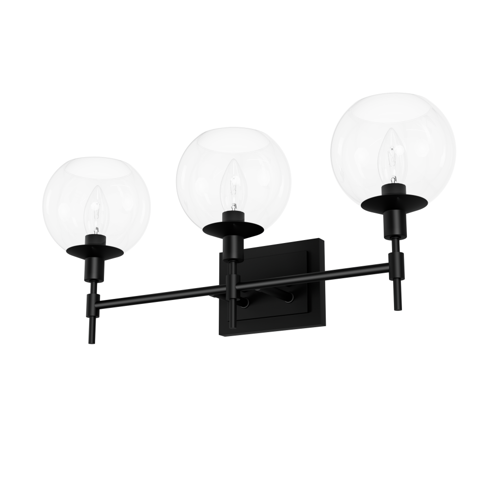 Hunter Xidane Matte Black with Clear Glass 3 Light Bathroom Vanity Wall Light Fixture