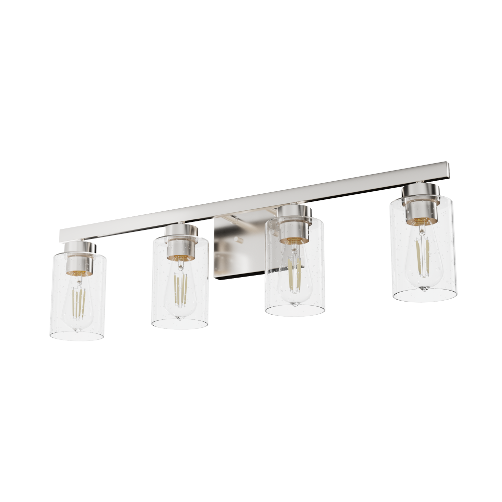 Hunter Hartland Brushed Nickel with Seeded Glass 4 Light Bathroom Vanity Wall Light Fixture