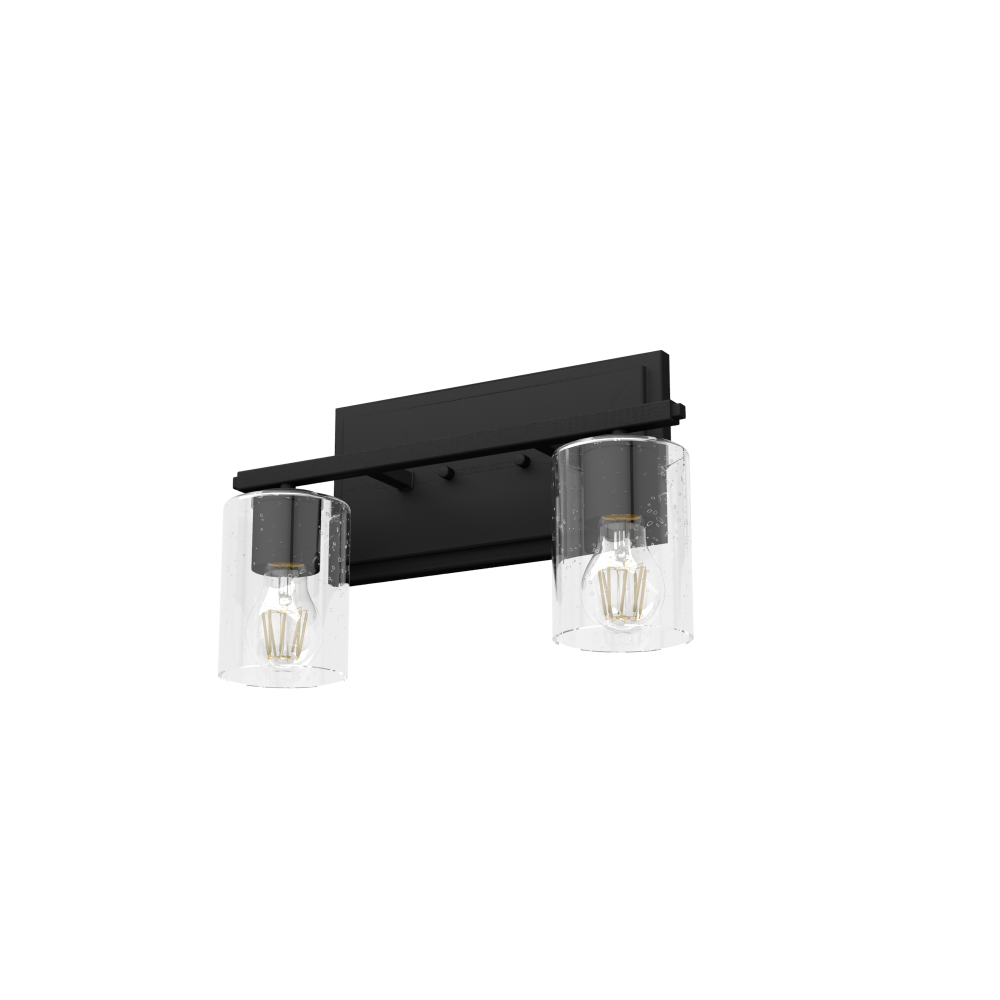 Hunter Kerrison Natural Black Iron with Seeded Glass 2 Light Bathroom Vanity Wall Light Fixture