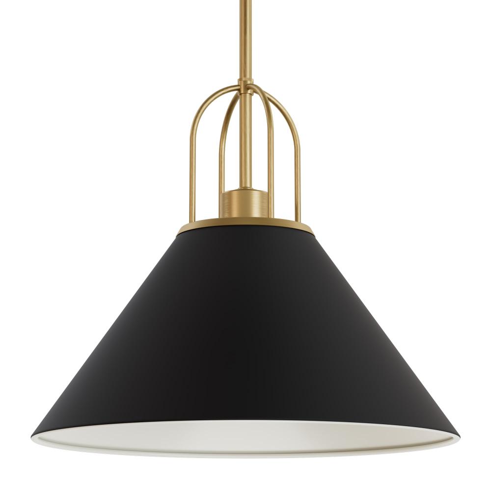 Hunter Carrington Isle Matte Black and Luxe Gold 1 Light Large Pendant Ceiling Light Fixture