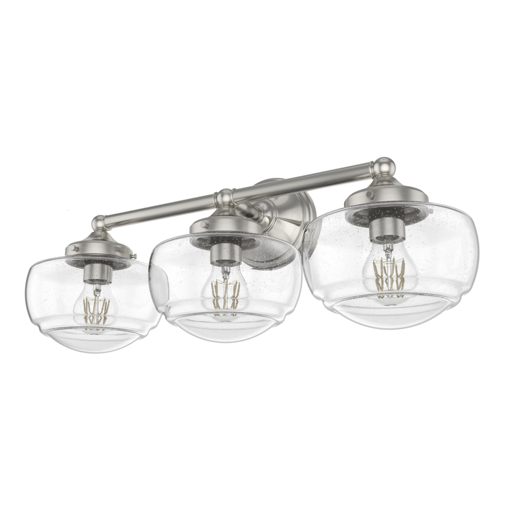 Hunter Saddle Creek Brushed Nickel with Clear Seeded Glass 3 Light Bathroom Vanity Wall Light