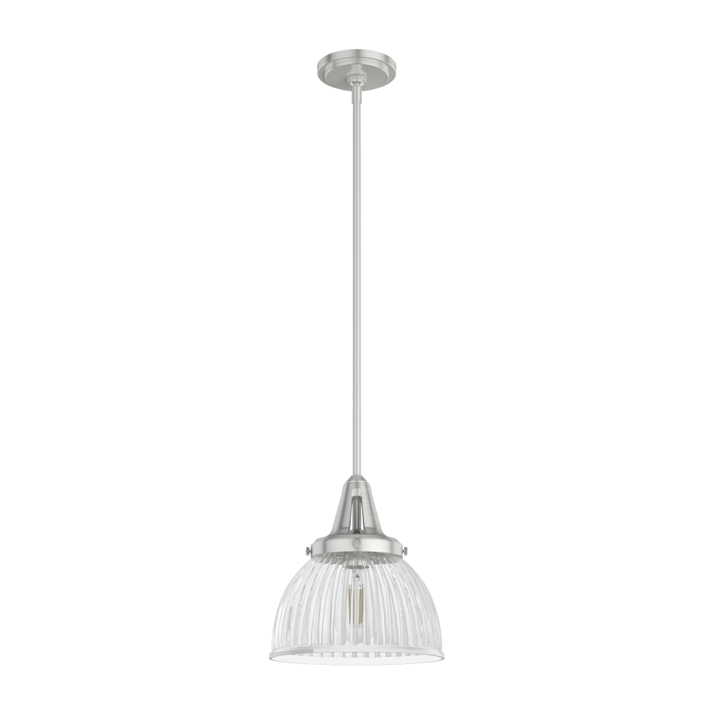 Hunter Cypress Grove Brushed Nickel with Clear Holophane Glass 1 LT Pendant Ceiling LT Fixture