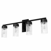 Hunter 45223 - Hunter Gatz Matte Black with Clear Fluted Glass 4 Light Bathroom Vanity Wall Light Fixture