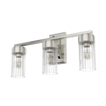 Hunter 19685 - Hunter Gatz Brushed Nickel with Clear Fluted Glass 3 Light Bathroom Vanity Wall Light Fixture