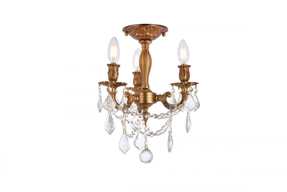 Rosalia 3 Light French Gold Flush Mount Clear Royal Cut Crystal