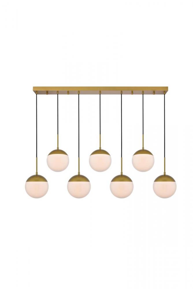 Eclipse 7 Lights Brass Pendant With Frosted White Glass