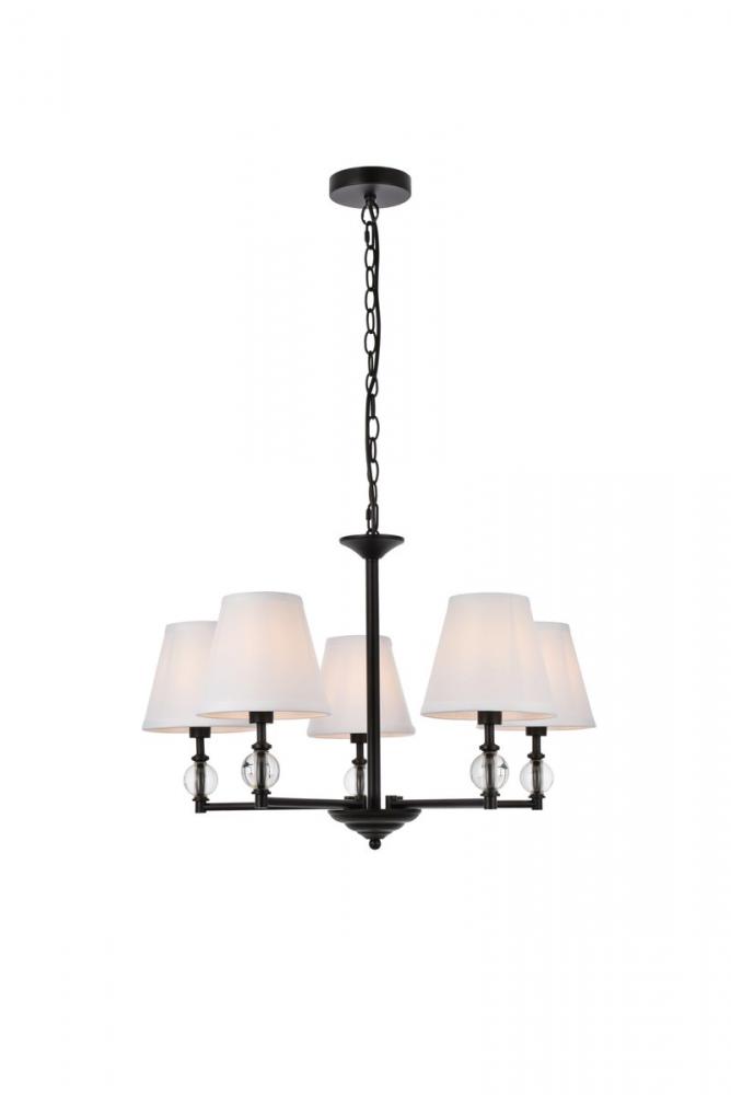 Bethany 5 lights pendant in black with white fabric shade